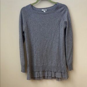 Grey Cashmere Lightweight Crew Neck Sweater with Layered Details
